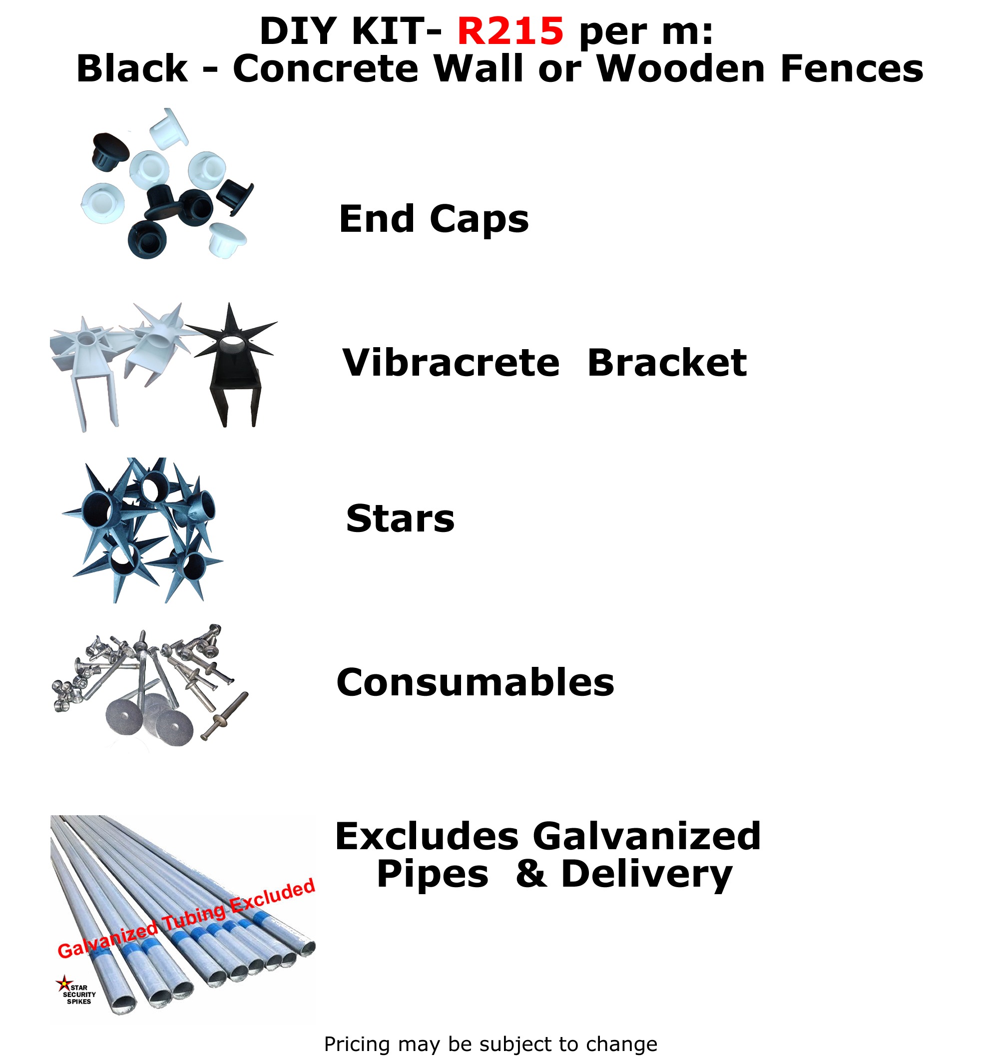 Security Spikes DIY Kits for concrete walls in Black